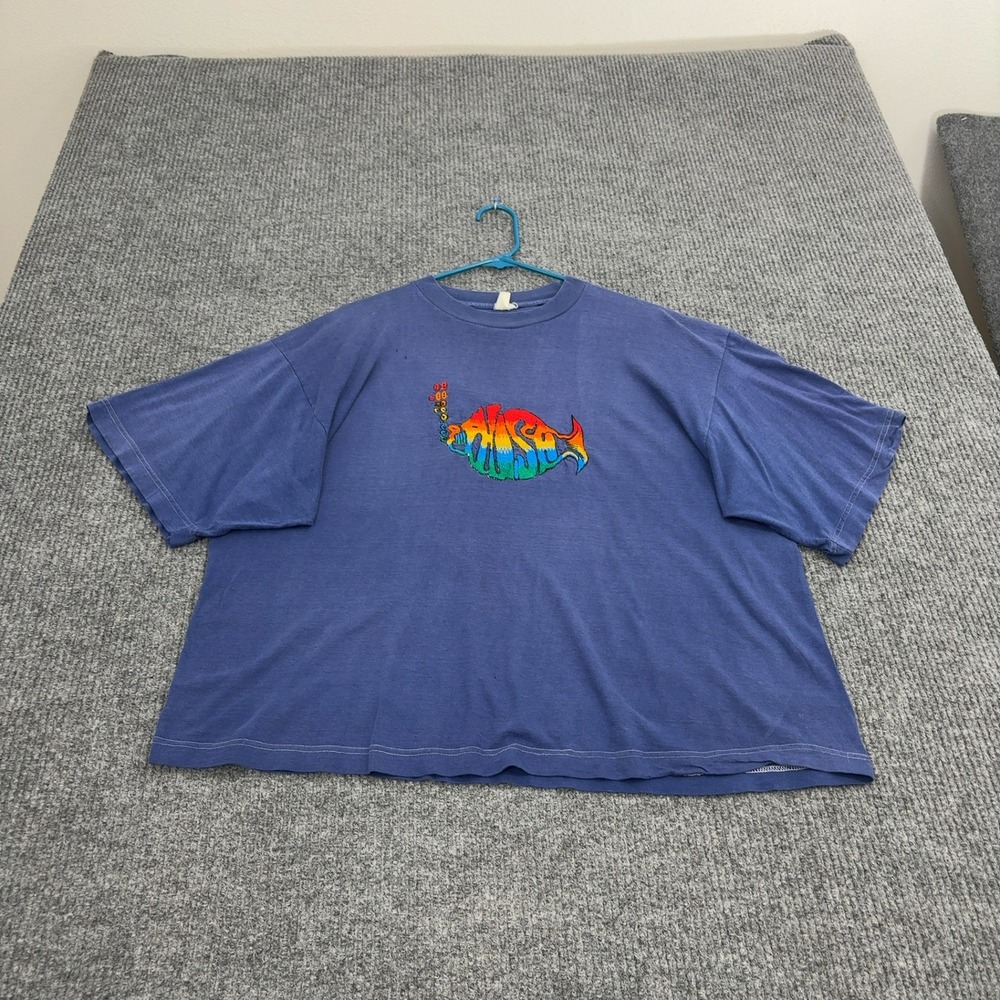 Vintage Phish T Shirt Men XL Blue Cotton Rainbow Embroidered Fish Jam Band Retro